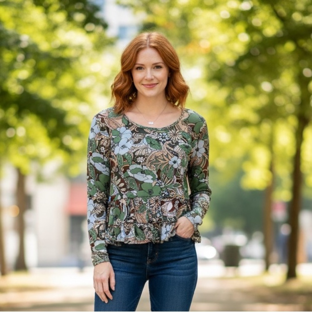 love, Fire Green Floral Blouse